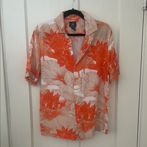 H&M Orange Floral Casual Button Down Shirt